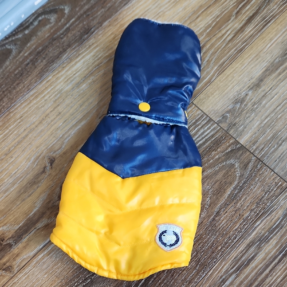 NWOT Reversible Old Navy Dog Puffer Coat Sherpa Hood Blue Yellow Orange Gold